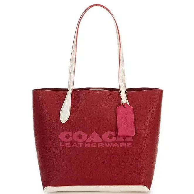 NWT$250 Coach Kia Logo Cherry Chalk Colorblock Leather Tote CE734 Red White