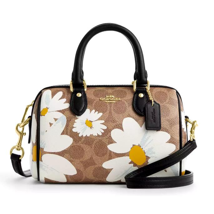 Coach Mini Rowan Crossbody Bag - CZ596 Tan Floral Print Signature Canvas