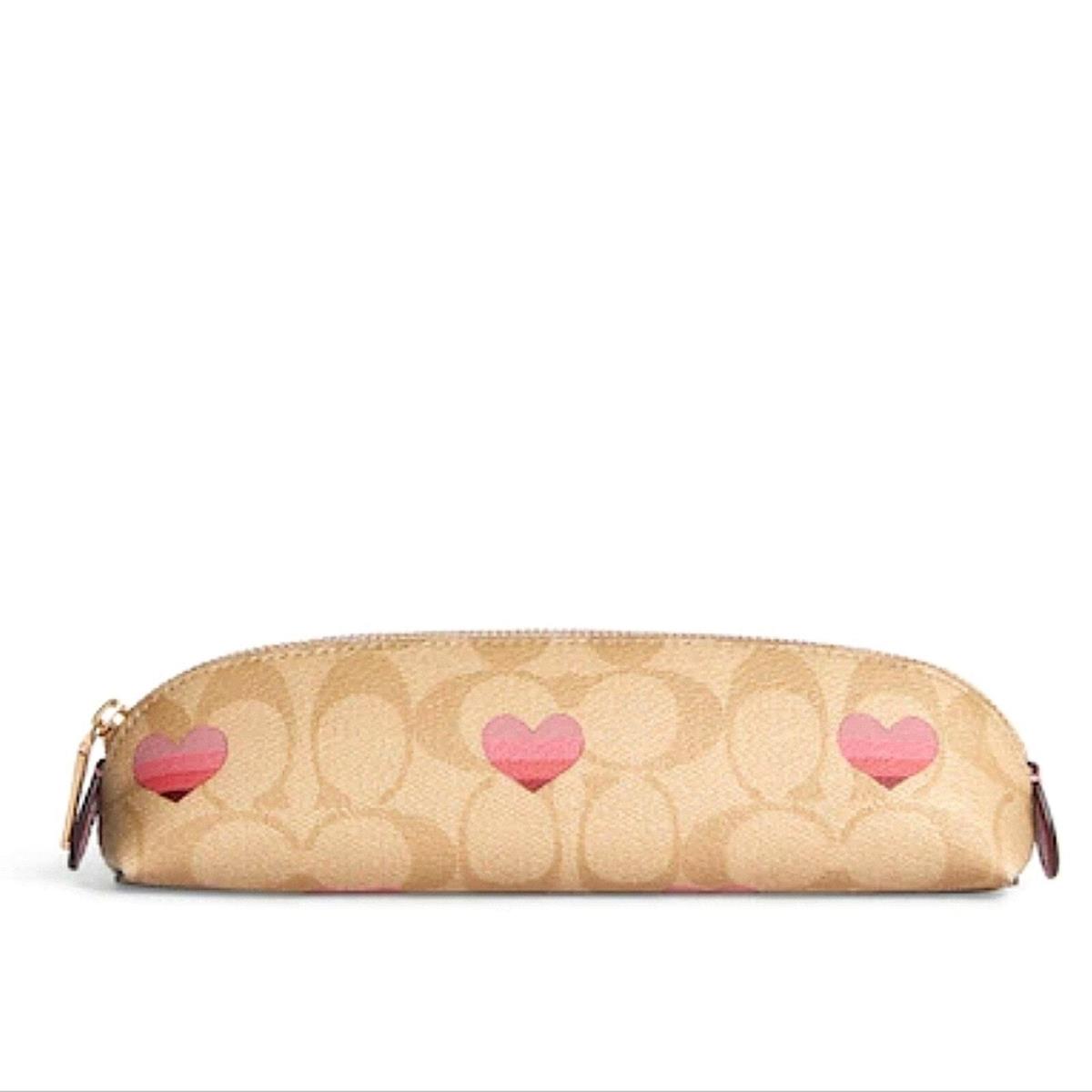 Coach Pencil Case IN Signature Canvas with Stripe Heart Print IN Gold/light K