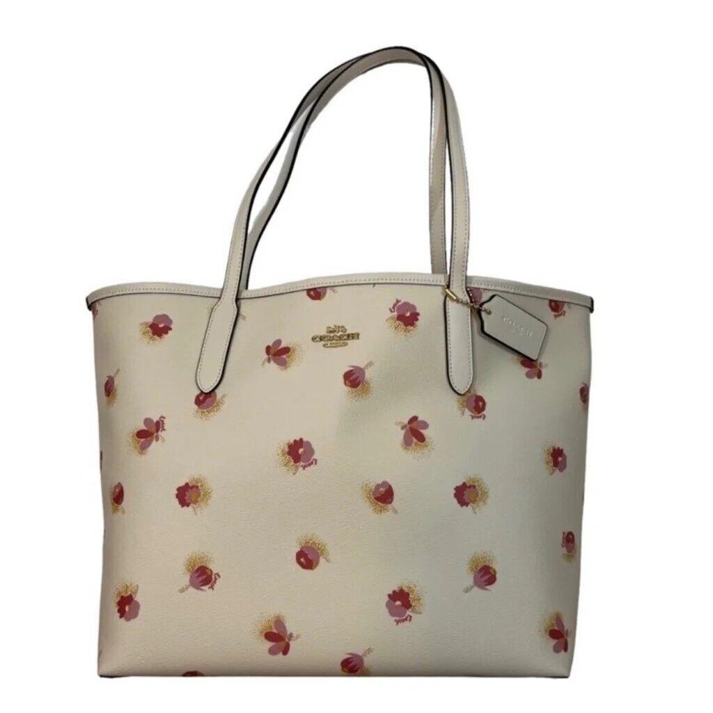 Coach City Tote White Pink Orange Pop Floral Print