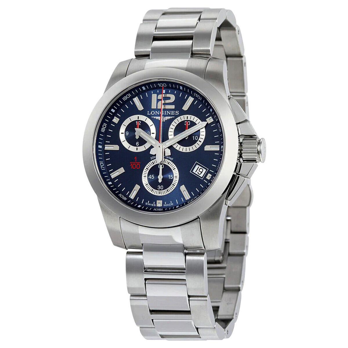 Longines Conquest Chronograph Steel Date Divers Quartz Mens Watch L3.700.4.96.6