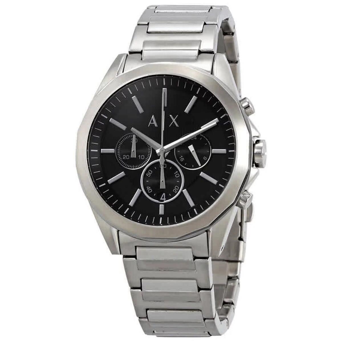 Armani Exchange Men`s Silver Tone Stainless Black Dial Chronograph Watch AX2600