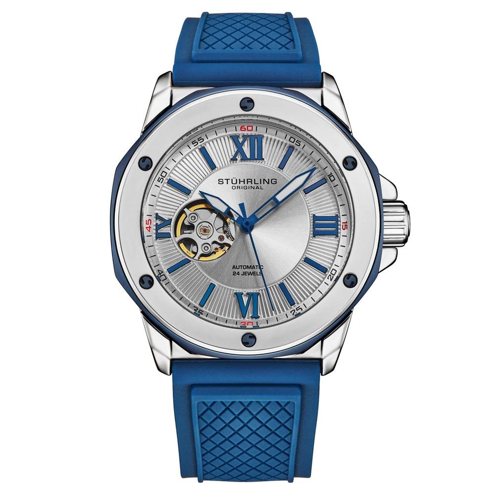 Stuhrling 4056 2 Edwardian Automatic Classic Blue Rubber Strap Mens Watch