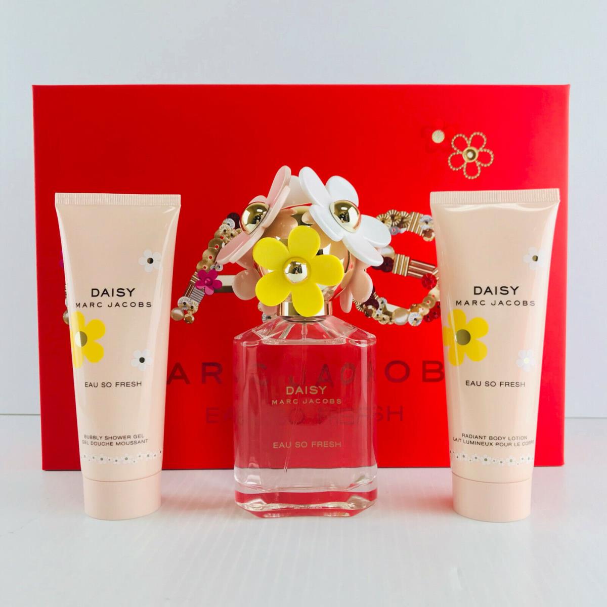 Marc Jacobs Daisy Eau So Fresh 3pc Women Perfume Edt Spray 2.5 oz Lotion Shower Gel 2.5 oz