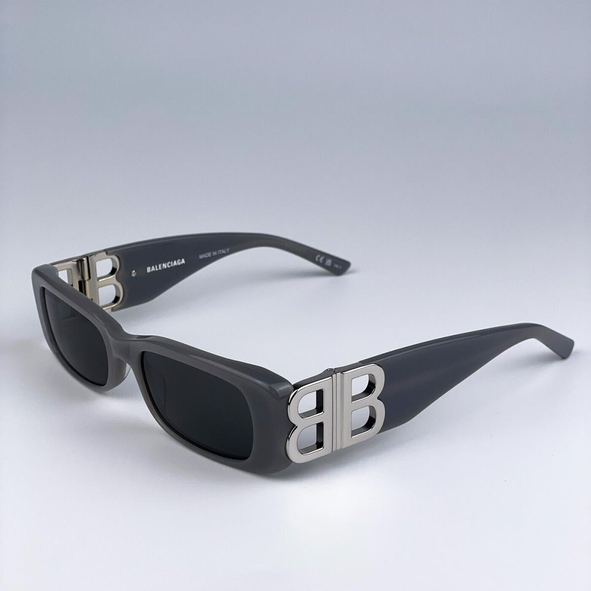 Balenciaga BB0096S 014 Grey Silver Logo Grey Rectangle Unisex Sunglasses