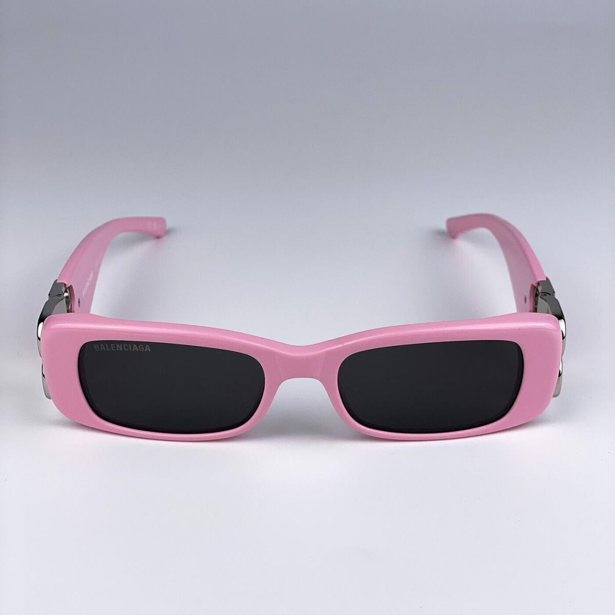 Balenciaga BB0096S 012 Pink Silver Logo Grey Rectangle Unisex Sunglasses