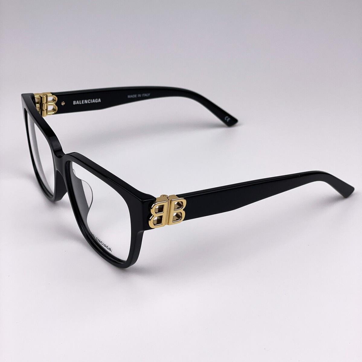 Balenciaga Everyday BB0104O 001 Black Gold Demo Square Unisex Eyeglasses