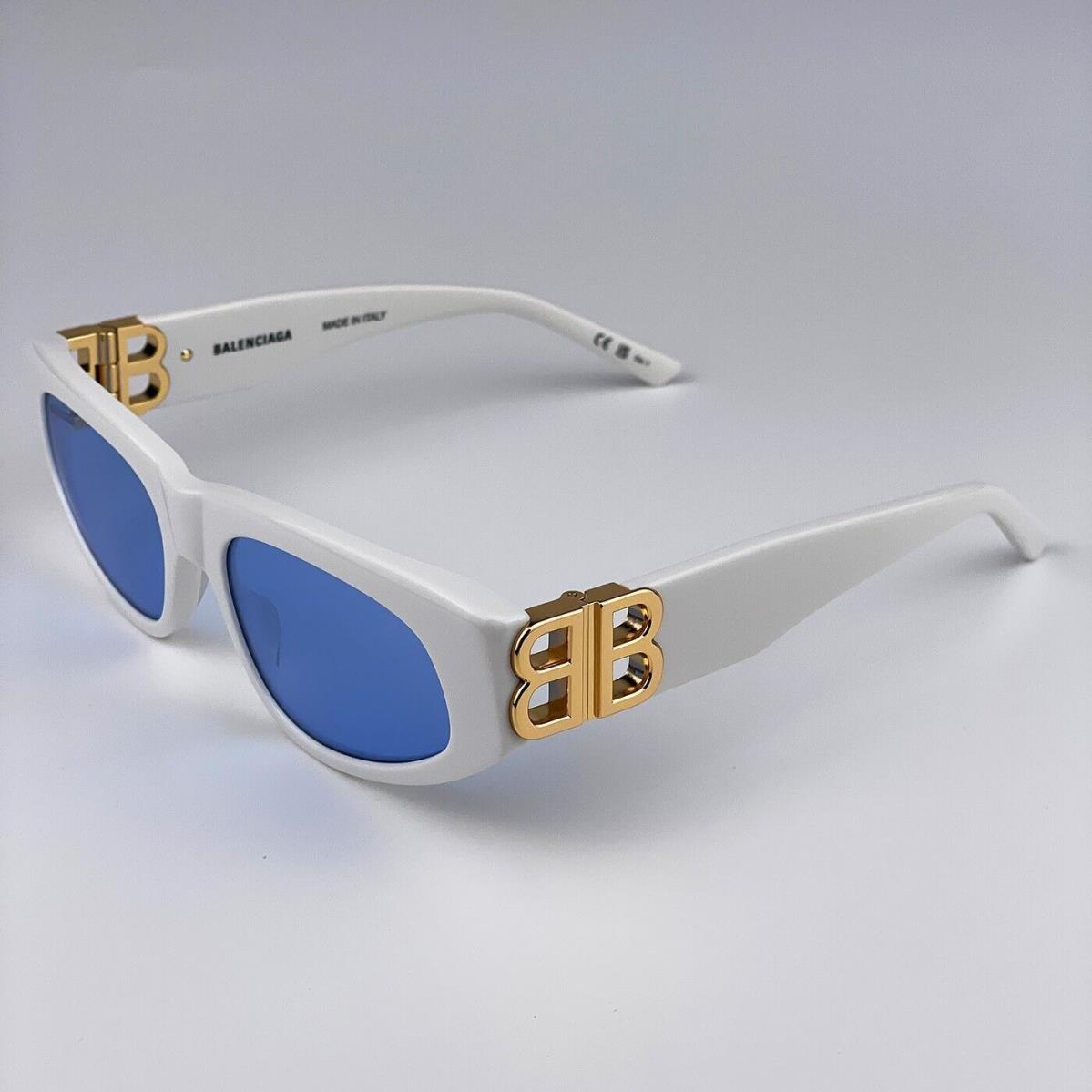 Balenciaga BB0095S 004 White Gold Logo Light Blue Cat Eye Unisex Sunglasses