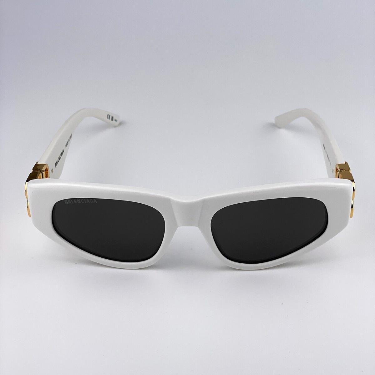 Balenciaga BB0095S 012 White Gold Logo Grey Cat Eye Unisex Sunglasses