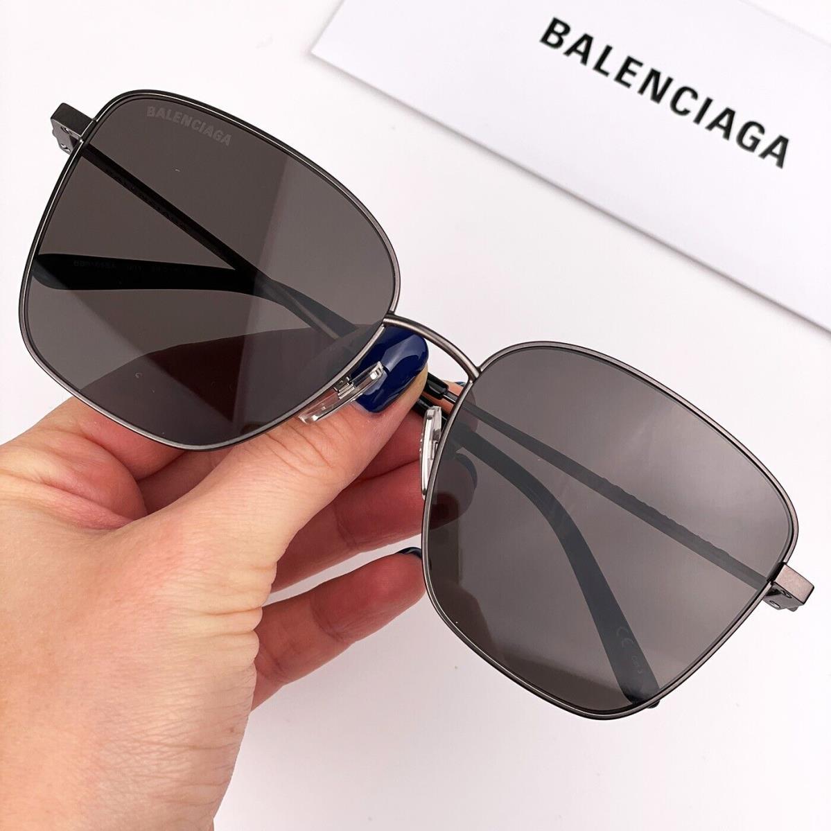 Balenciaga BB0165SA 001 Black Grey Square Metal Women Sunglasses