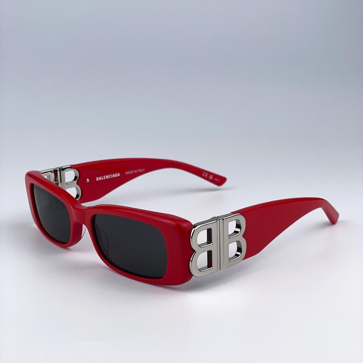 Balenciaga BB0096S 015 Red Silver Logo Rectangle Unisex Sunglasses