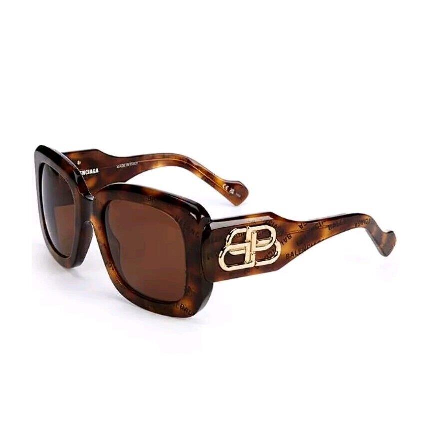 Balenciaga Women`s Monogram Square Havana Brown 53mm Sunglasses Italy