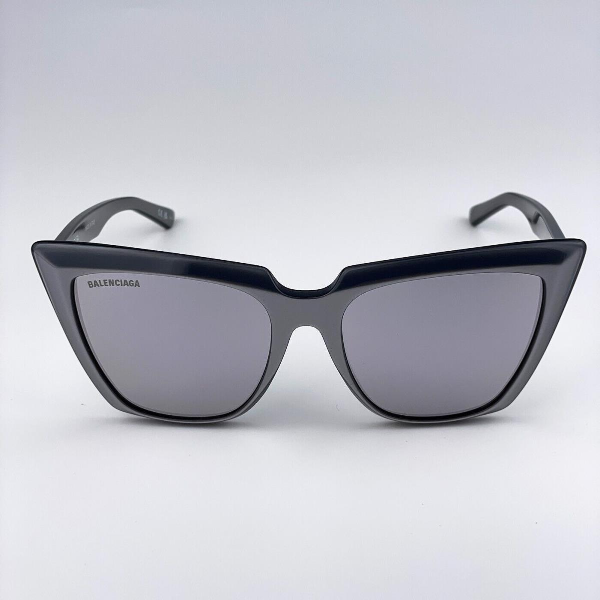 Balenciaga BB0046S 006 Silver Gray Shiny Mirrored Square Cat Eye Sunglasses