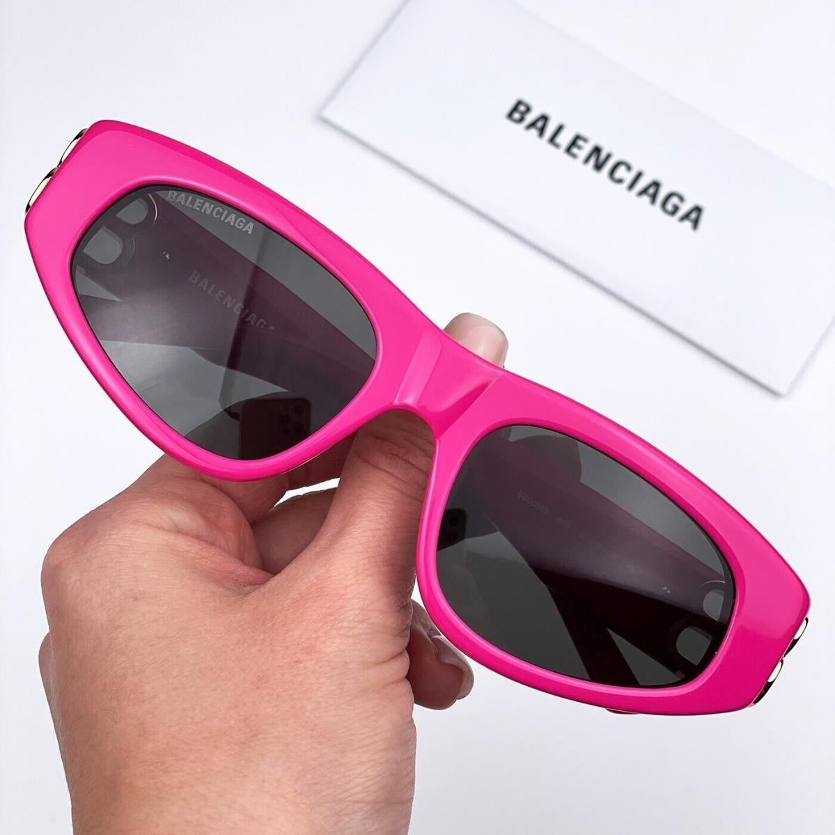 Balenciaga BB0095S 006 Pink Gold Logo Grey Cat Eye Unisex Sunglasses