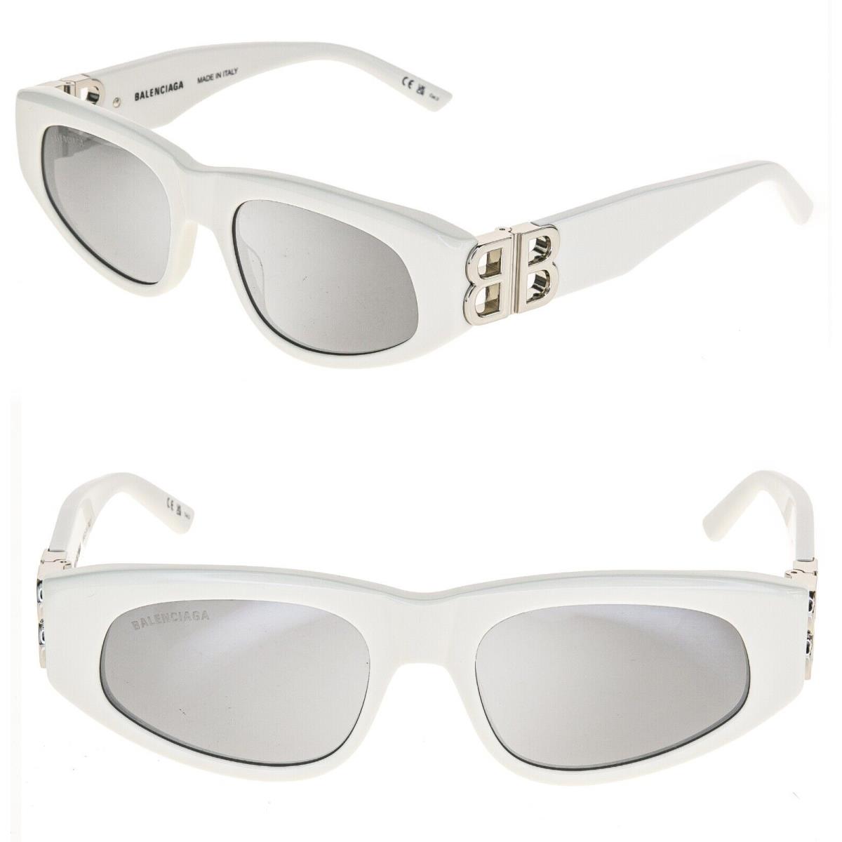 Balenciaga Dynasty 0095 White Silver Mirror 021 BB Logo Narrow Sunglass BB0095S