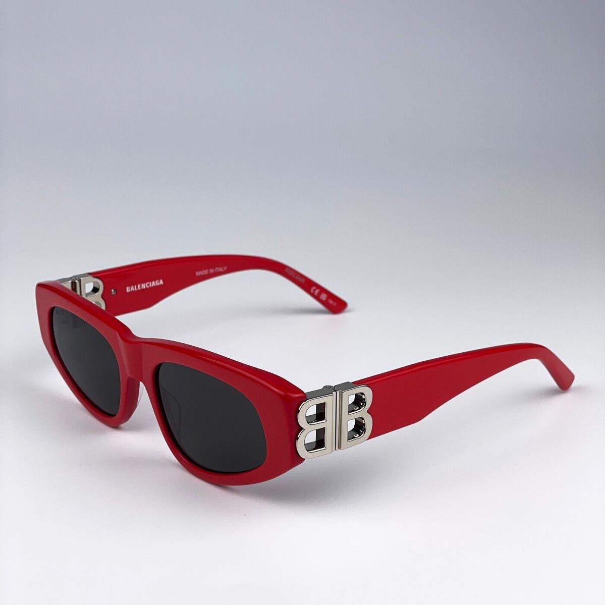 Balenciaga BB0095S 016 Red Silver Logo Grey Cat Eye Unisex Sunglasses