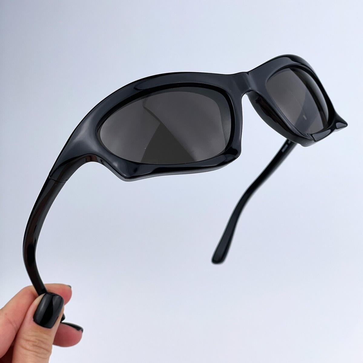 Balenciaga BB0229S 001 Black Grey Bat Rectangle Unisex Sunglasses