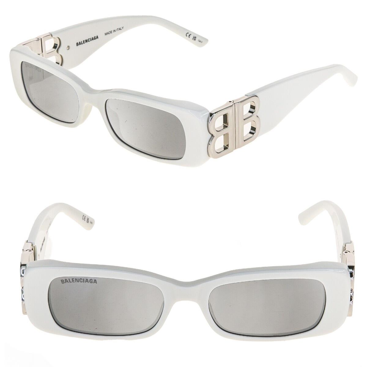 Balenciaga Dynasty 0096 White Silver Mirror 020 BB Logo Narrow Sunglasses BB0096