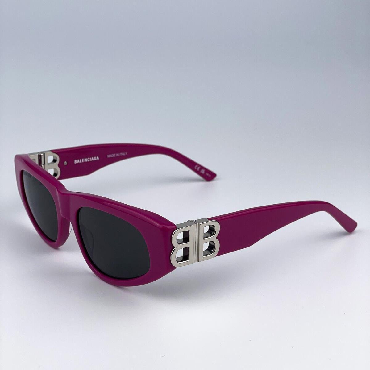 Balenciaga BB0095S 017 Fuchsia Pink Silver Logo Grey Cat Eye Sunglasses