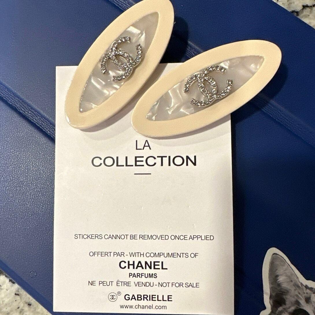 Chanel Hairpin Hair Accessory Cream W/ Rhinestones Novelty