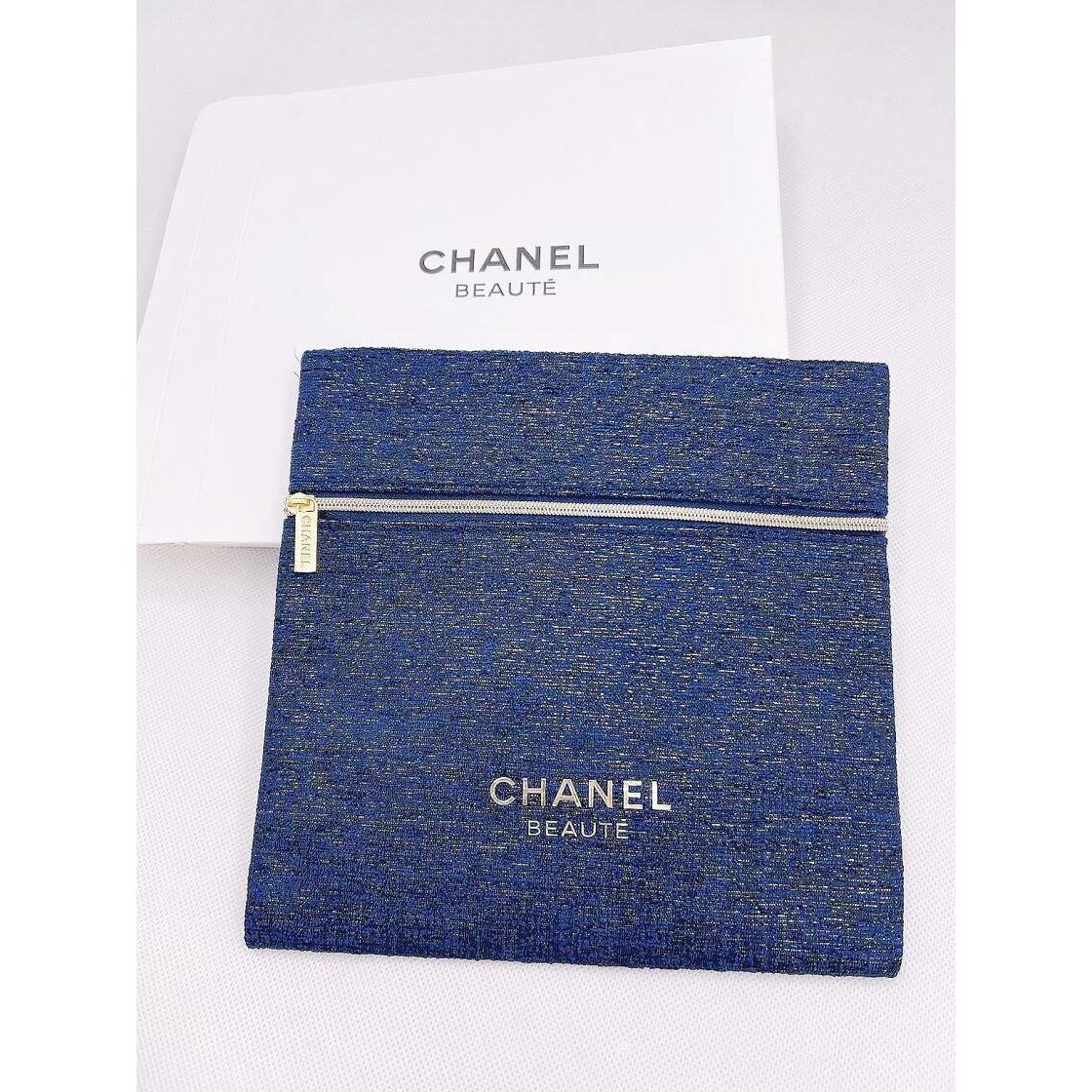 Chanel Beauty Vip Gift Makeup Bag Flat Pouch Cosmetic Case Blue Glitter