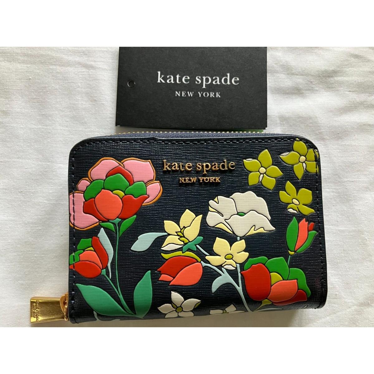 Kate Spade New York Morgan Flower Embossed Leather Zip Around Card Wallet