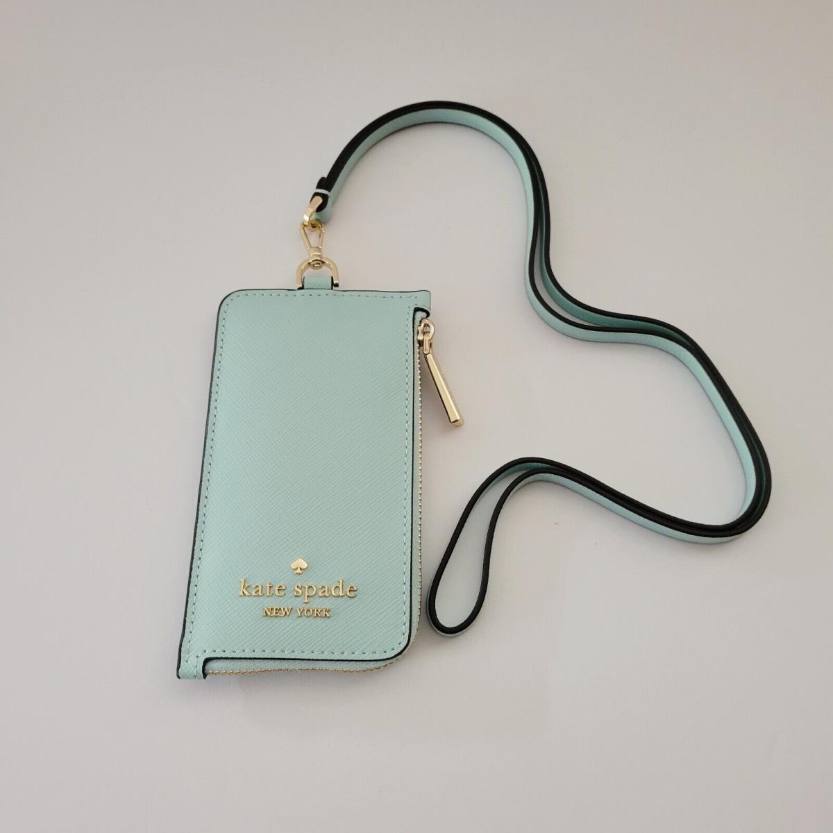 Kate Spade KC573 Madison Saffiano Leather Card Case Lanyard ID Holder Blue Glow