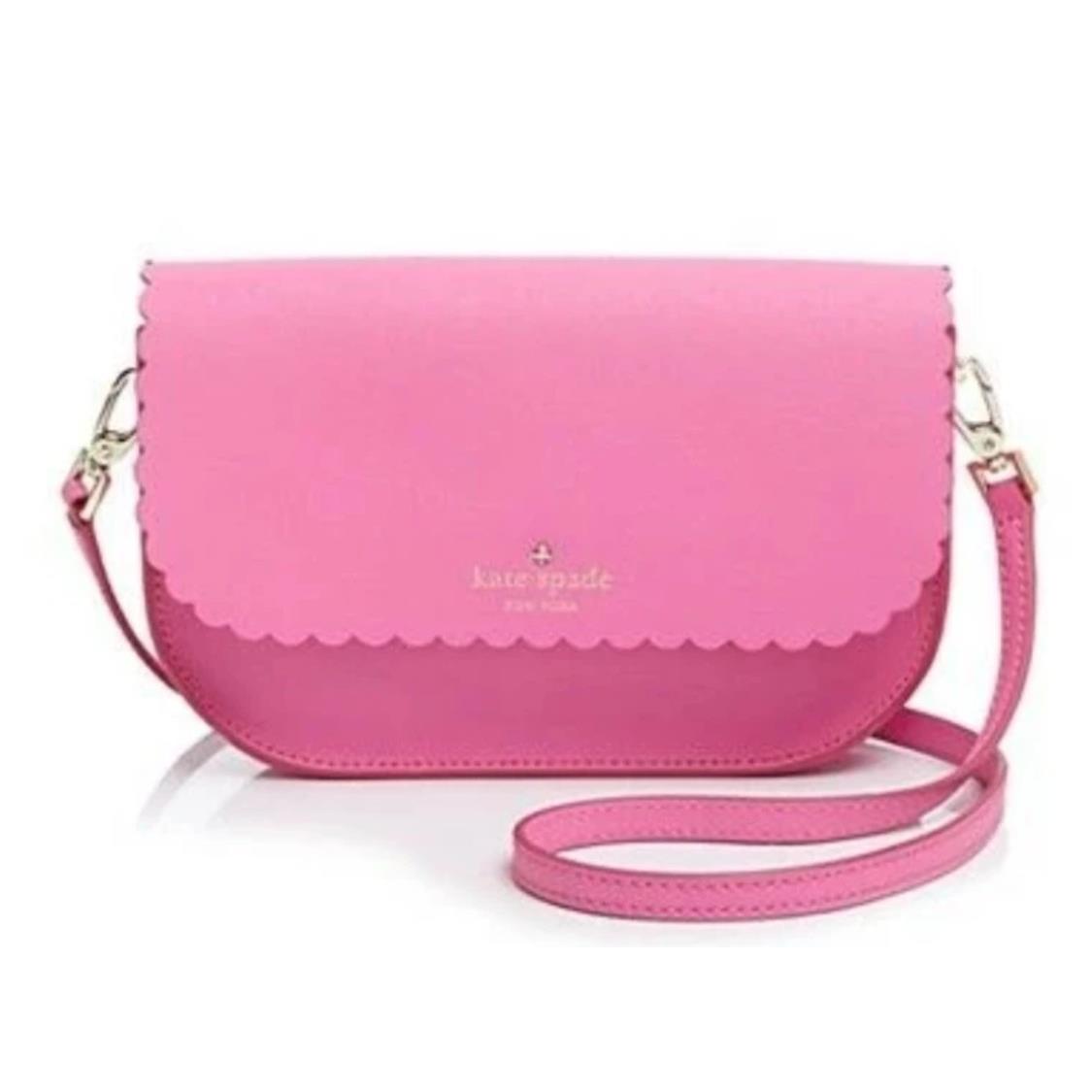 Kate Spade Jettie Clutch Crossbody Pink Leather Scalloped Convertible Bag