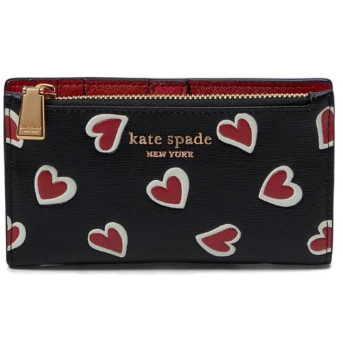 Kate Spade Morgan Stencil Heart Leather Bifold Skinny Wallet Black