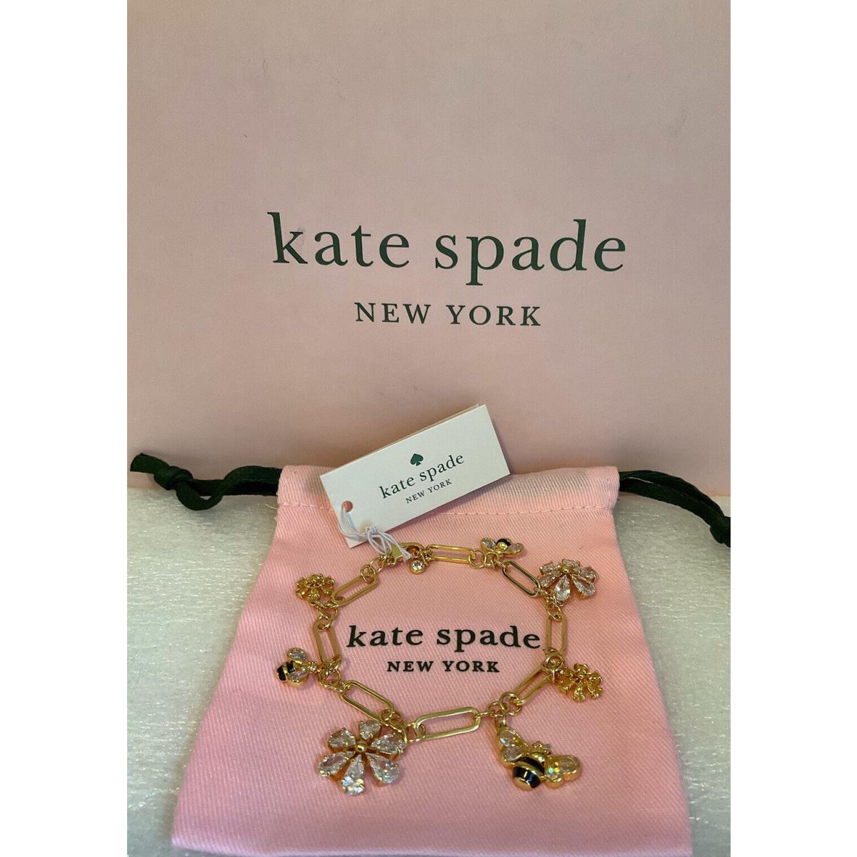 Kate Spade New York 12K Gold Plated Metal All Abuzz Stone Bee Charm Bracelet