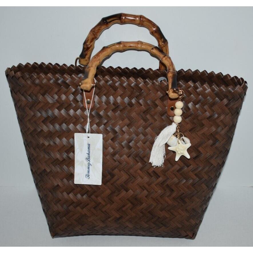 Tommy Bahama Basket Weave Bamboo Handle Tote