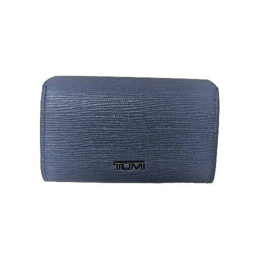 Tumi Nassau Double Gusseted Card Case Navy Embossed Leather