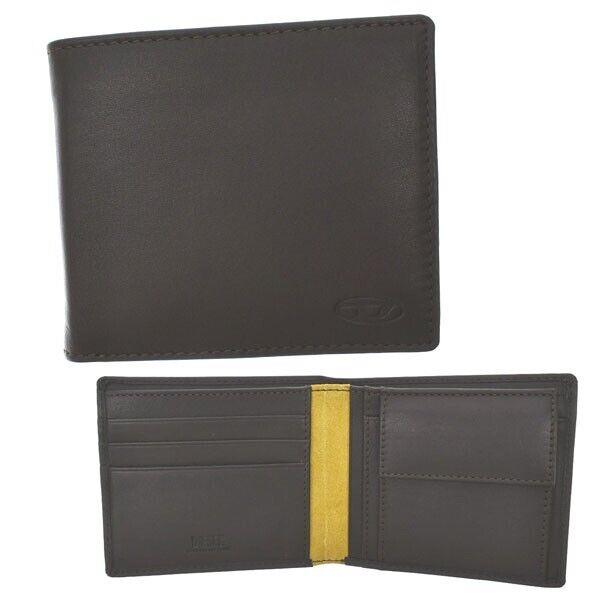 Diesel X08424 P0685 Men`s Leather Bifold Wallet Brown/yellow H3.7 W4.3 D 1.0