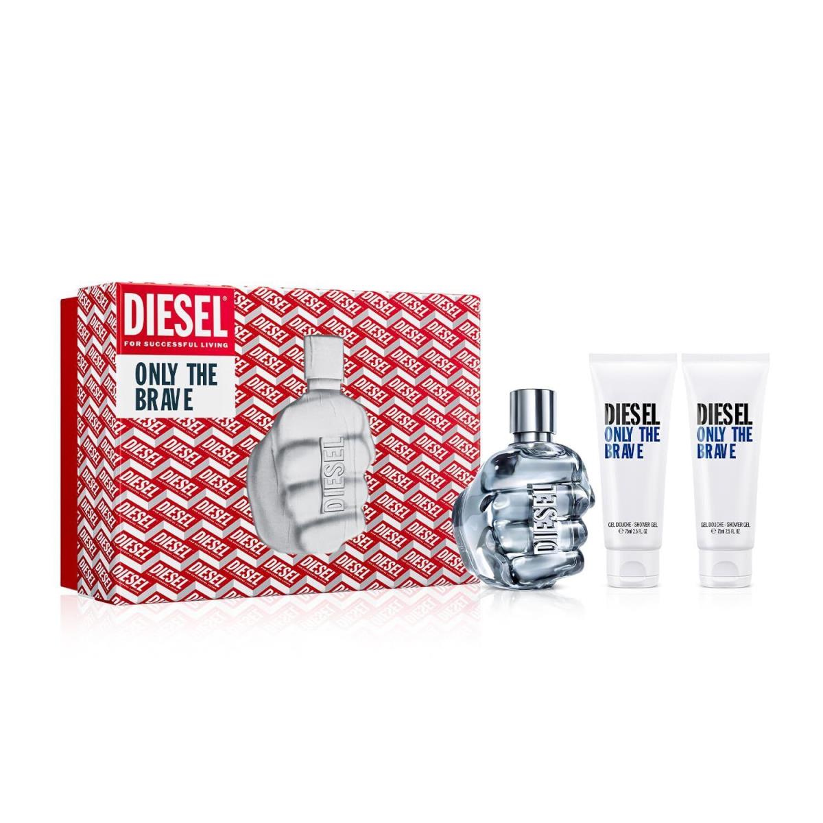 Diesel Only The Brave 3PC Fragrance 4.2 Oz Eau de Toilette 2x 2.5 Oz Shower Gel