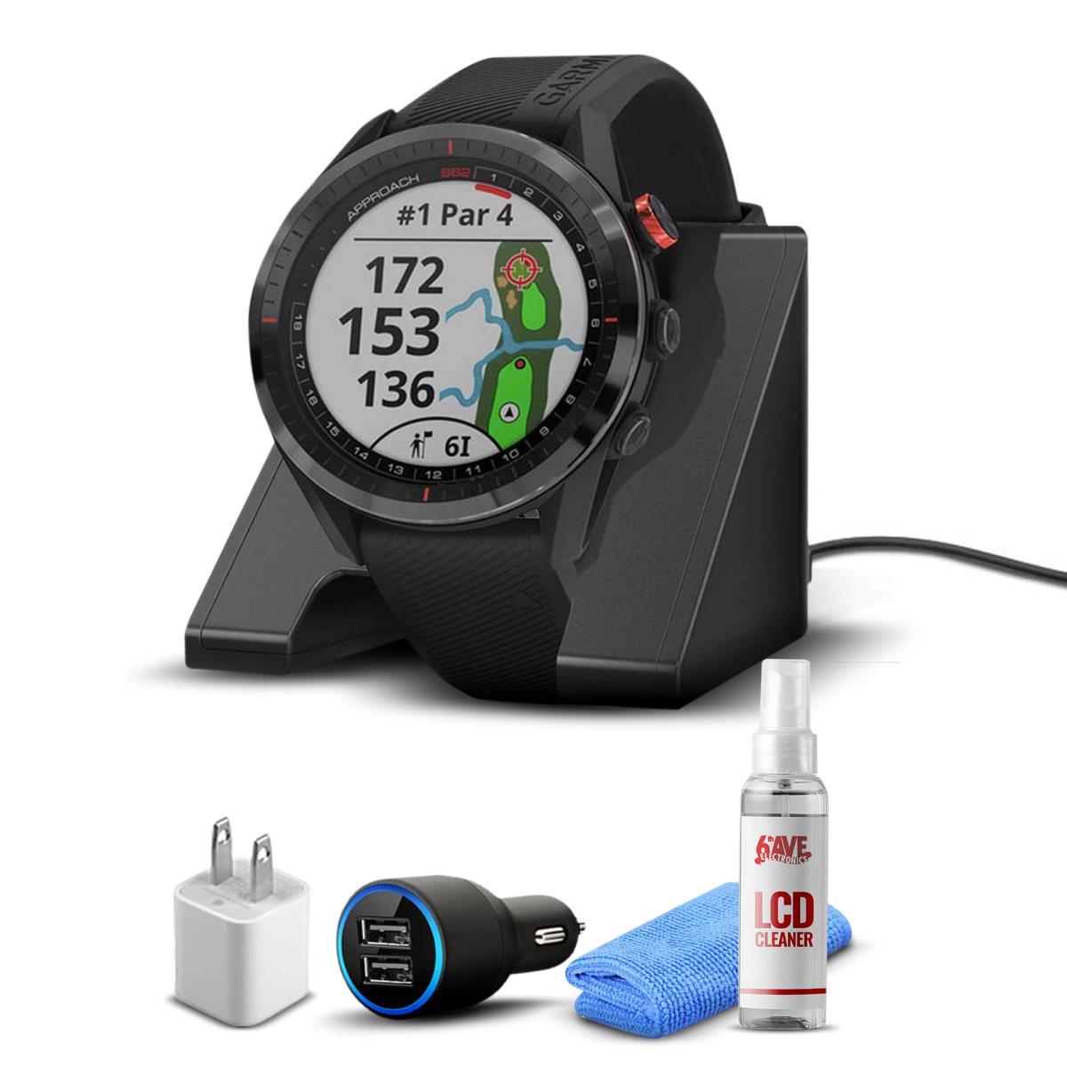 Garmin Approach S62 Gps Golf Watch + Charging Base + More Accessories Black Bezel/Black Band