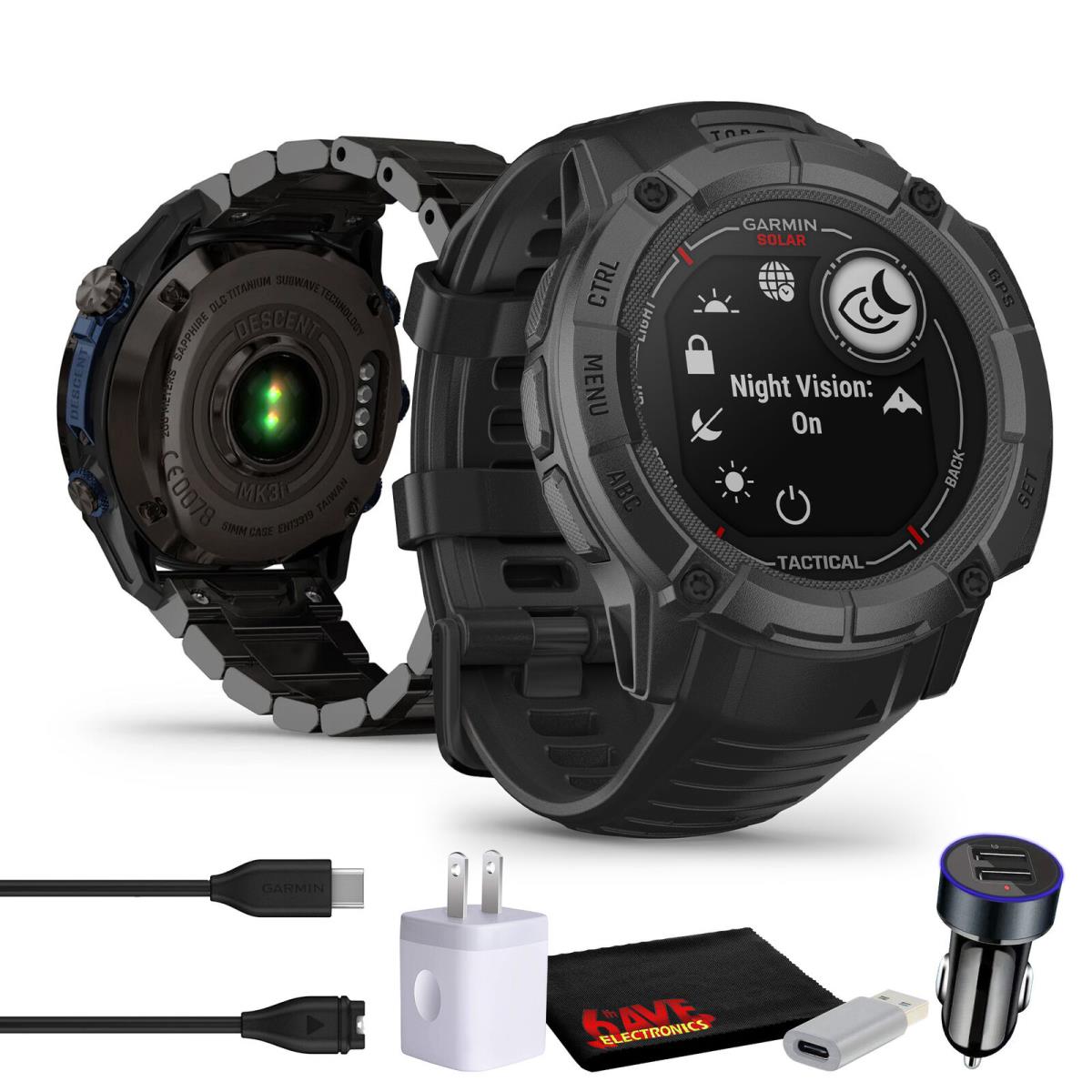 Garmin Instinct 2X Solar - Tactical Edition Rugged Gps Smartwatch Black Bundle