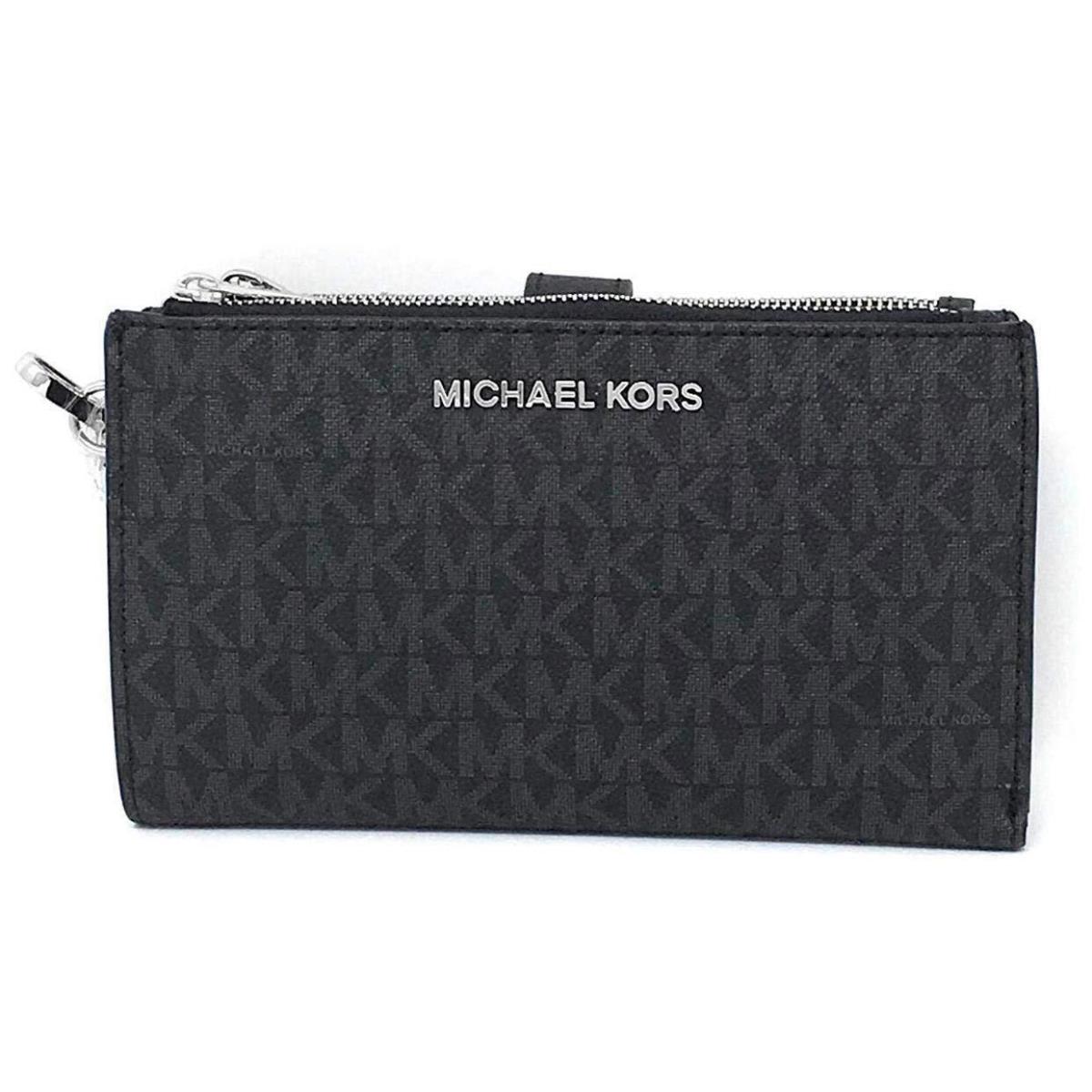 Michael Kors Women`s Jet Set Travel Double Zip Wristlet Black/silver - Black/Silver Hardware, Handle/Strap: Multicolor, Hardware: Multicolor