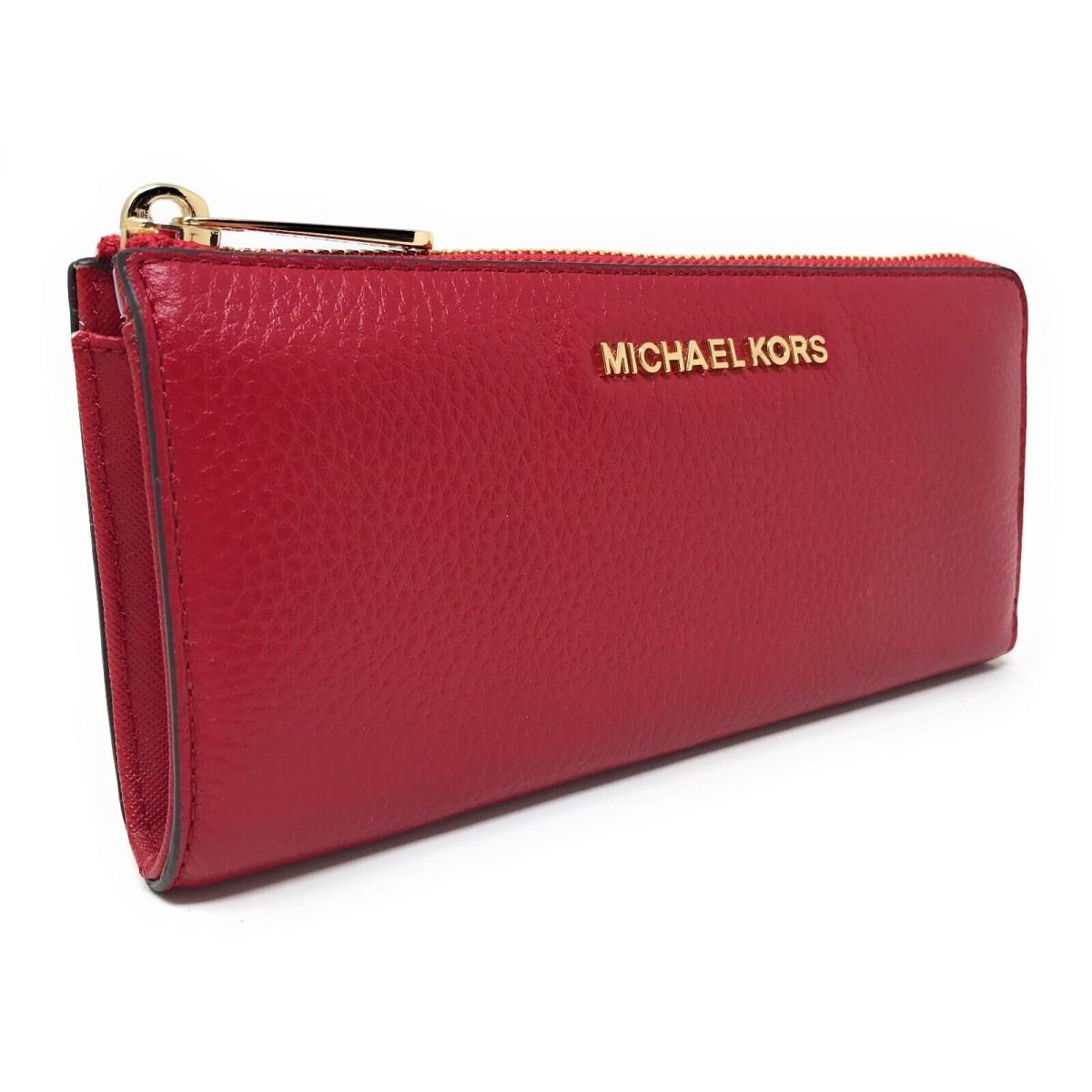 Michael Kors Jet Set Large Three Quarter Zip Leather Wallet - Scarlet Red