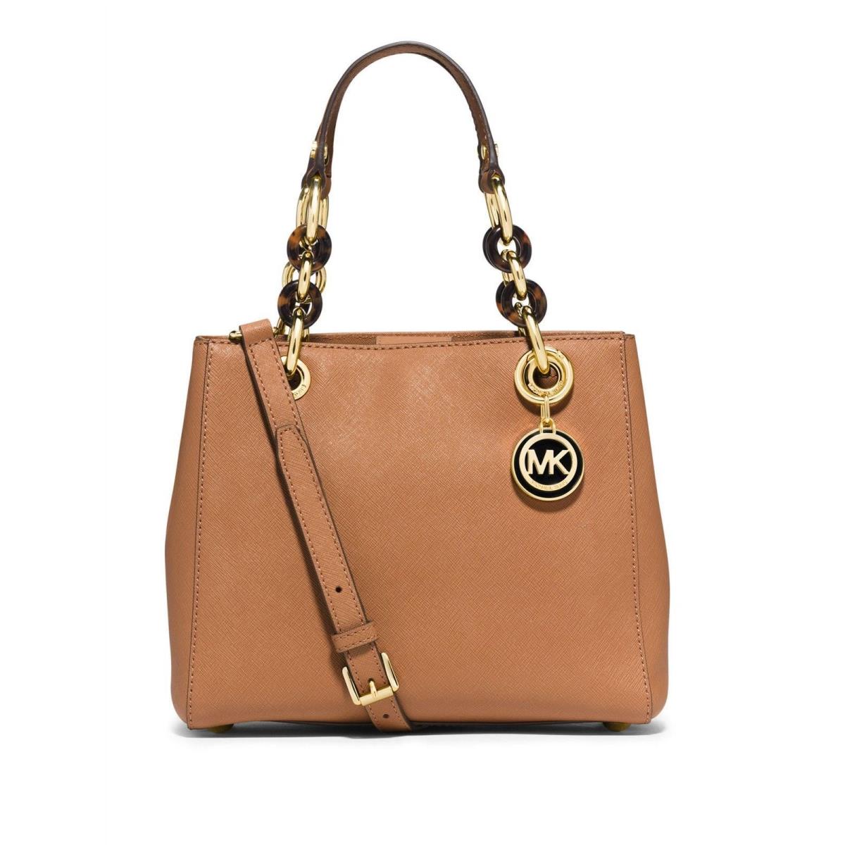 Michael Kors Cynthia Small Leather Satchel Shoulder Bag Peanut 037