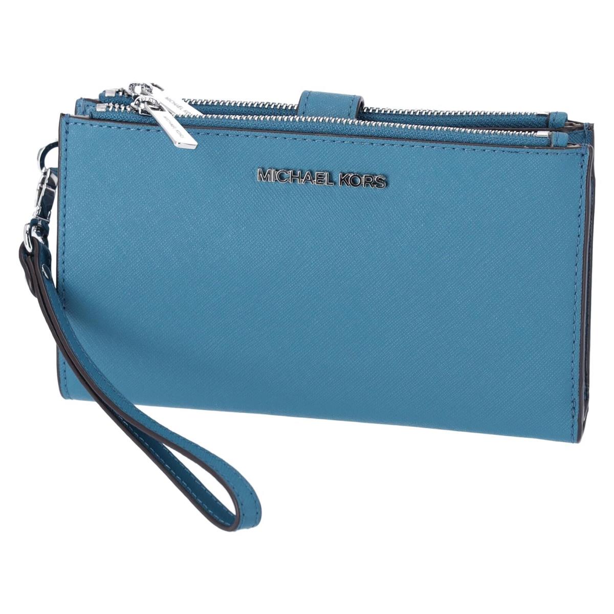 Michael Kors Jet Set Travel Large Double Zip Wristlet Phone Wallet Teal Blue - Exterior: Teal, Handle/Strap: Multicolor, Hardware: Multicolor