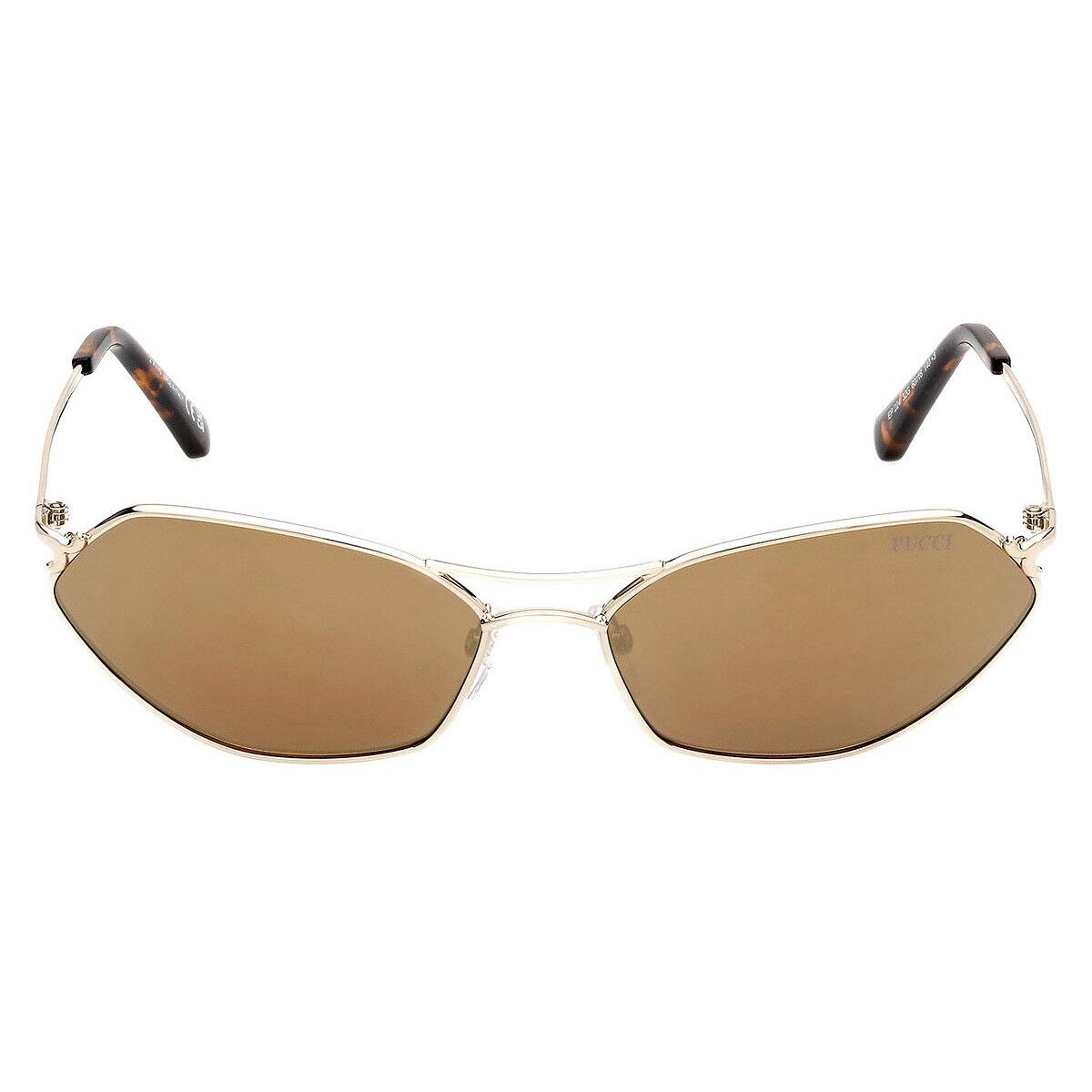 Emilio Pucci EP0224 Sunglasses Women Shiny Pale Gold 60mm - Frame: Shiny Pale Gold, Lens: Brown Mirrored