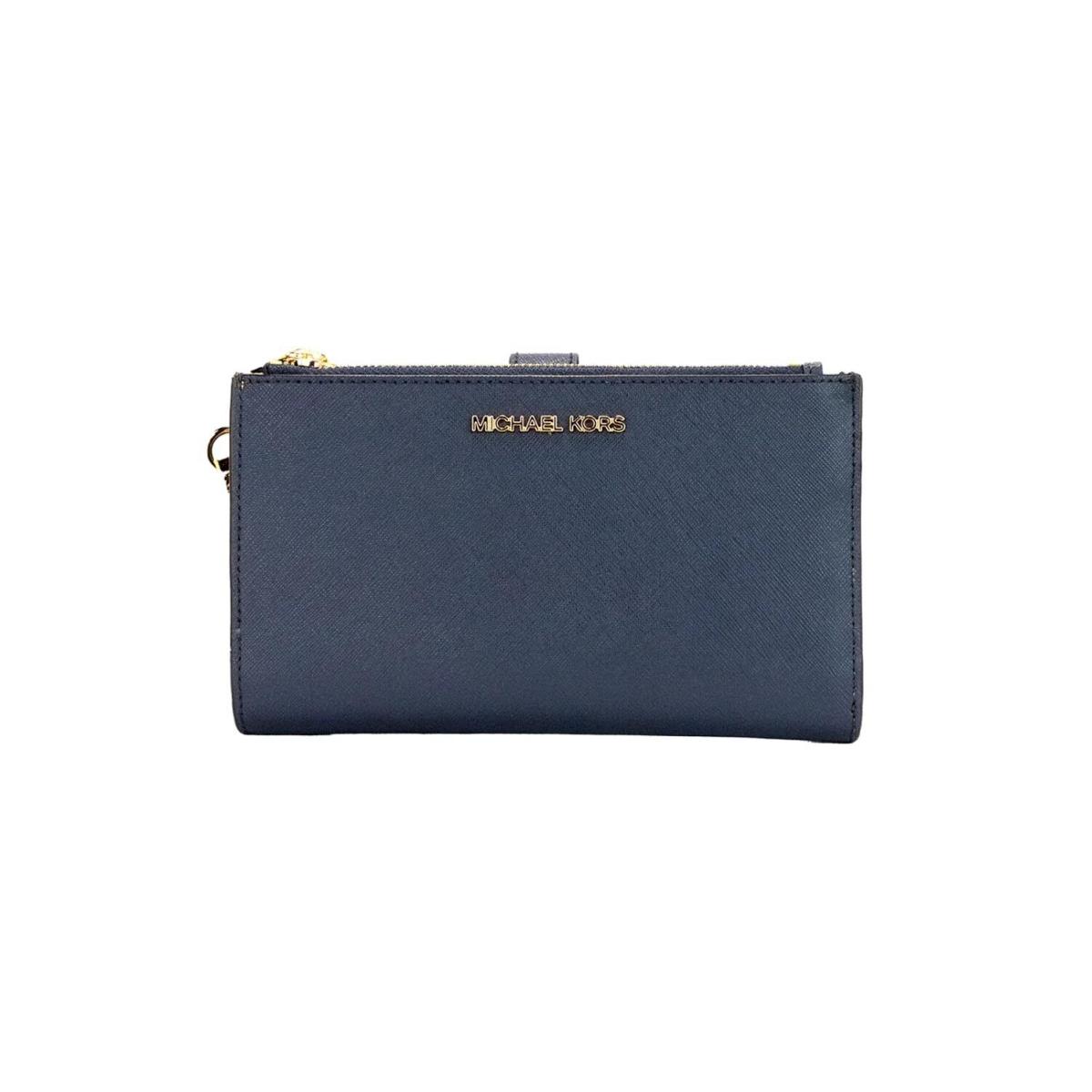 Michael Kors Jet Set Travel Double Zip Saffiano Leather Wristlet Navy - Exterior: Navy, Handle/Strap: Multicolor, Hardware: Multicolor