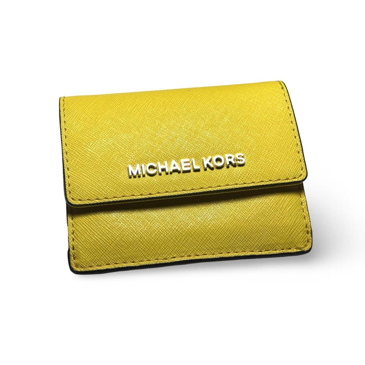 Michael Kors Jet Set Travel Cardholder Wallet Citrus Yellow Saffiano Leather