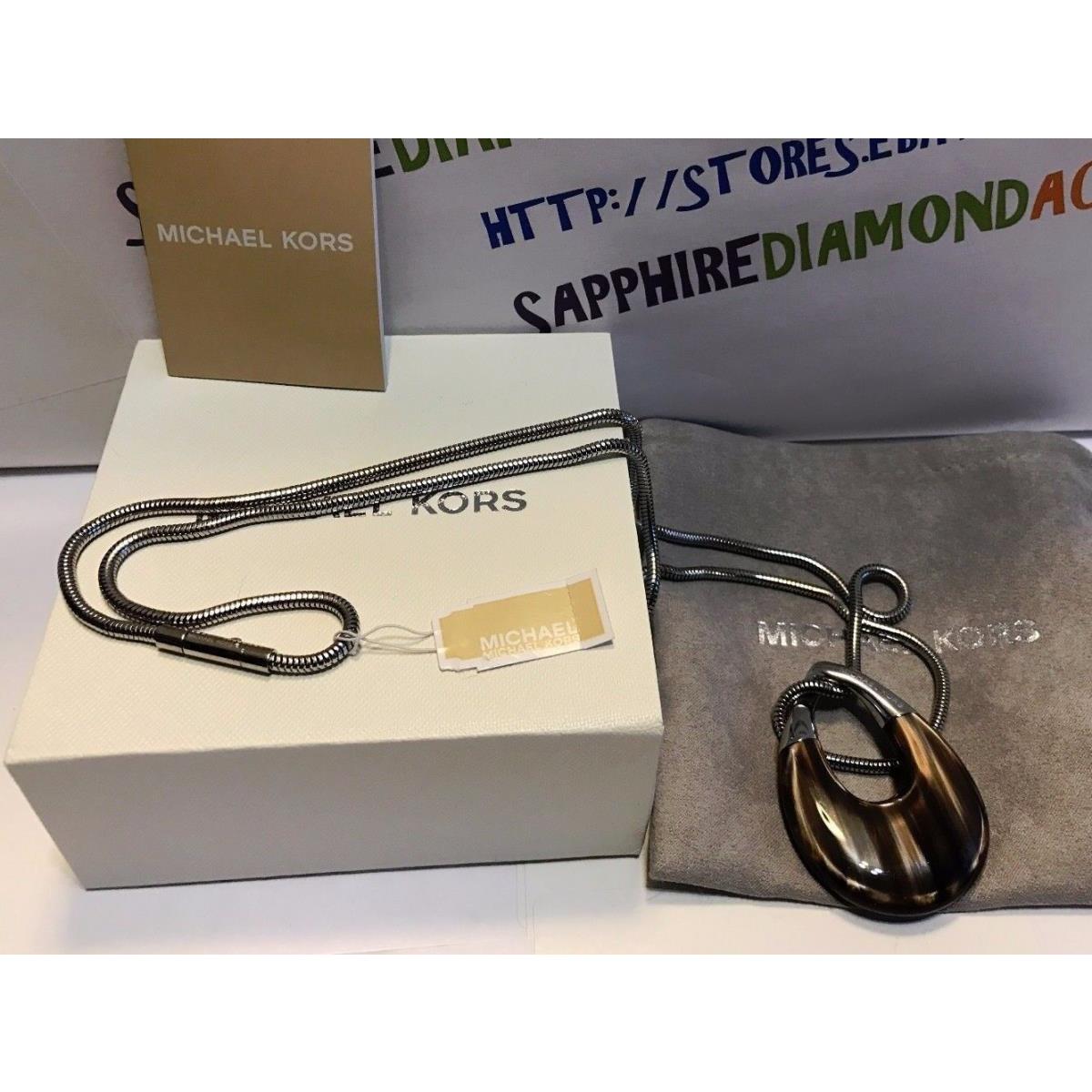 Michael Kors Silver-tone and Brown Color Block Teardrop Pendant MKJ5777040