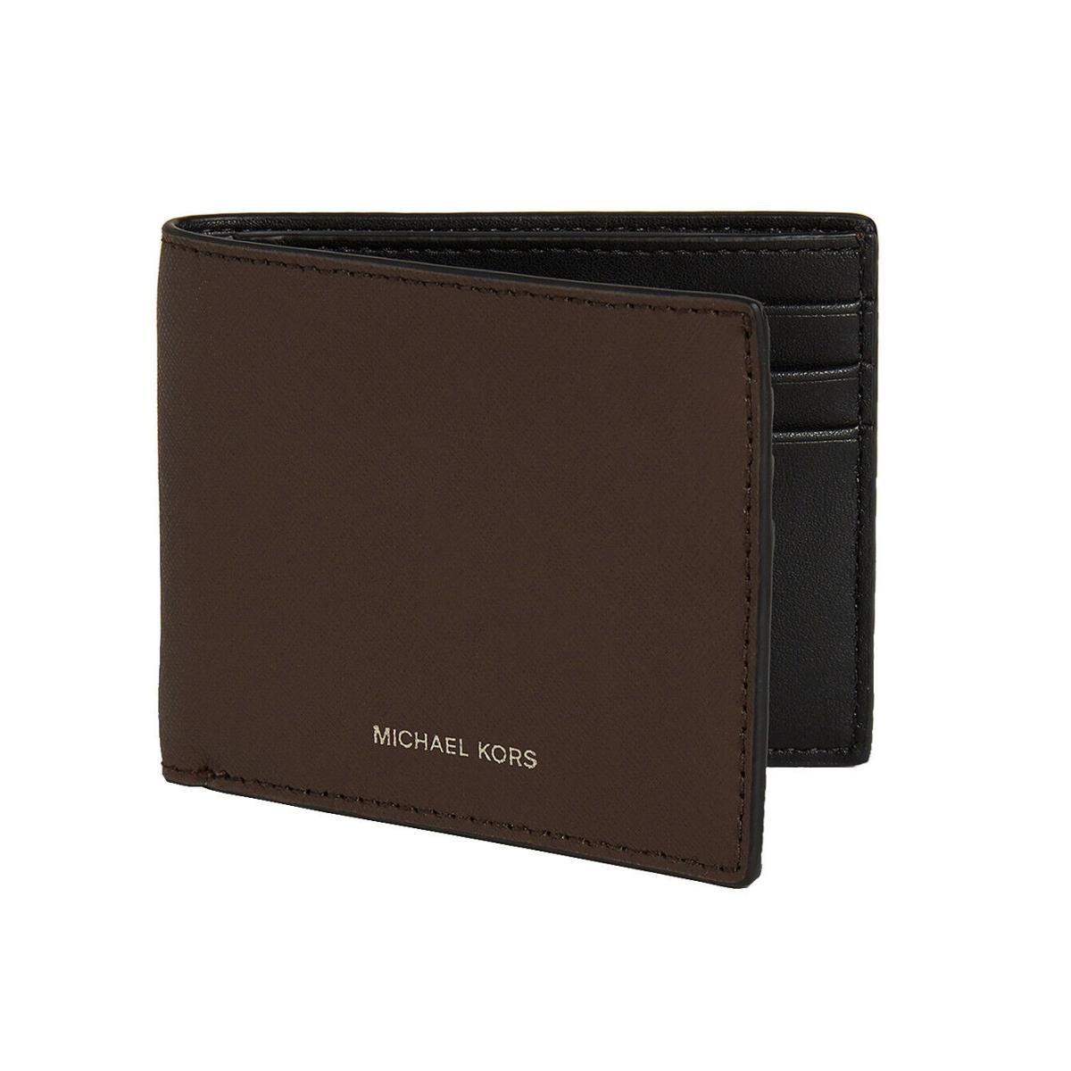 Michael Kors Andy Men`s Bifold Leather Wallet Bi-fold Billfold Brown/black