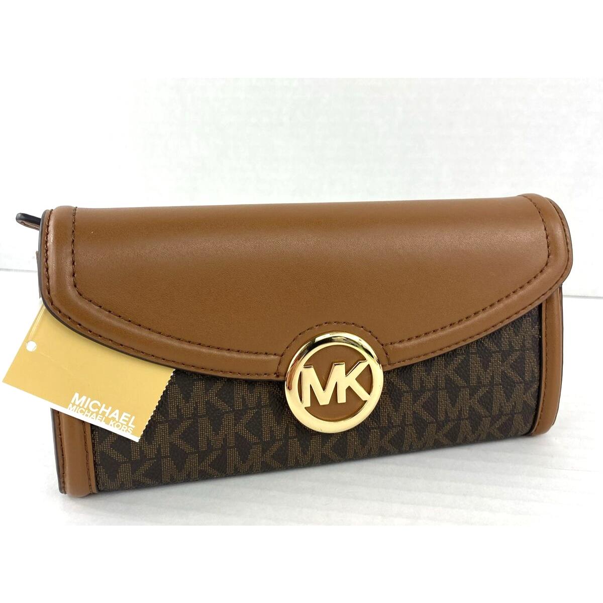 Michael Kors Fulton Wallet Brown Monogram Continental Flap Clutch W14