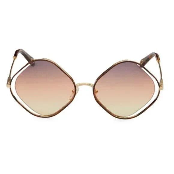 Chloé Chlo Tally 57MM Diamond Shape Gold Frame Grey Brown Multi Gradient Sunglass