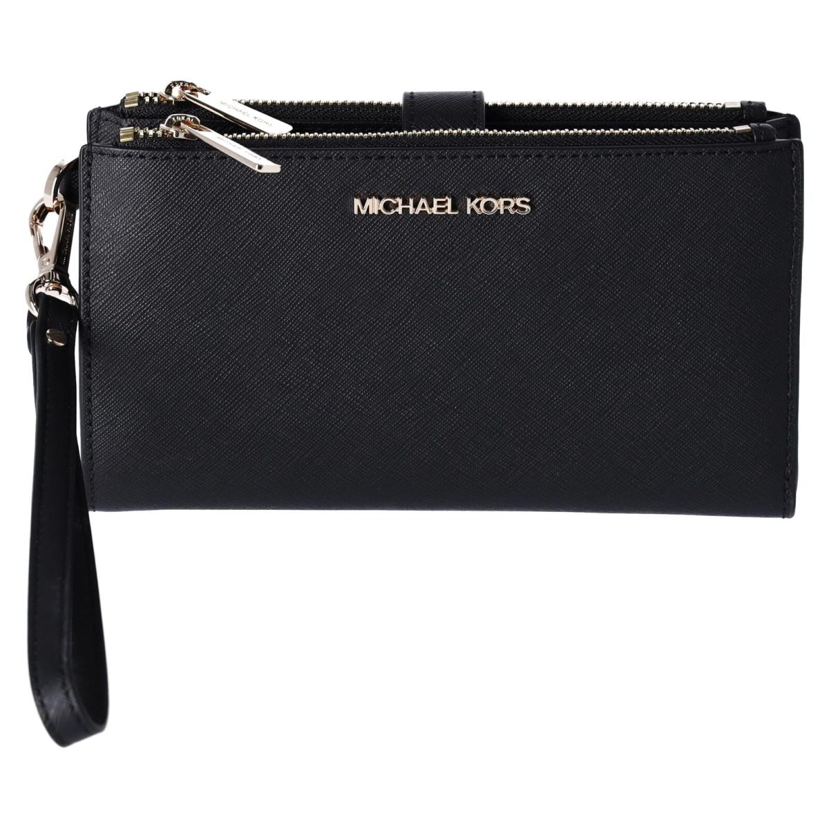 Michael Kors Jet Set Travel Double Zip Saffiano Leather Wristlet Wallet - Exterior: Black,gold, Handle/Strap: Multicolor, Hardware: Multicolor