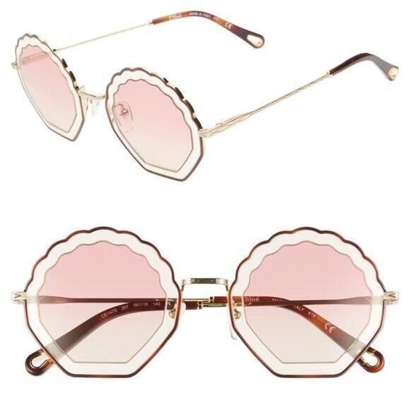 Chloé Chlo Tally 56mm Sunglasses Rose Gradient Ombre Gold Cutout Scallop Seashell