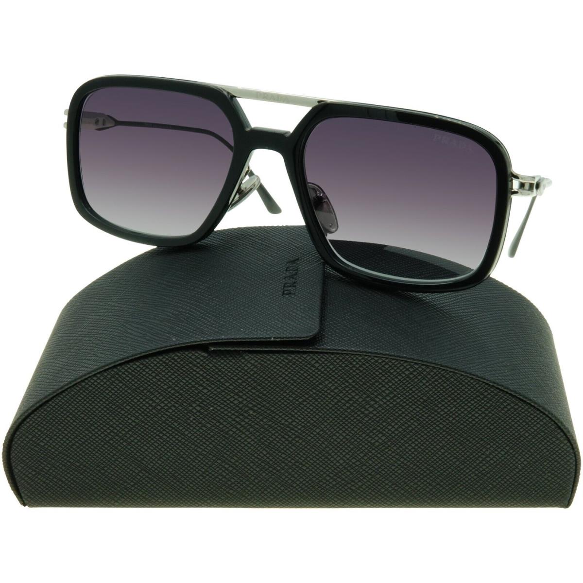 Prada Pilot Sunglasses PR57ZV 1AB09S Spr 57Z Black/silver Square Men`s - Frame: Black, Lens: Grey Gradient